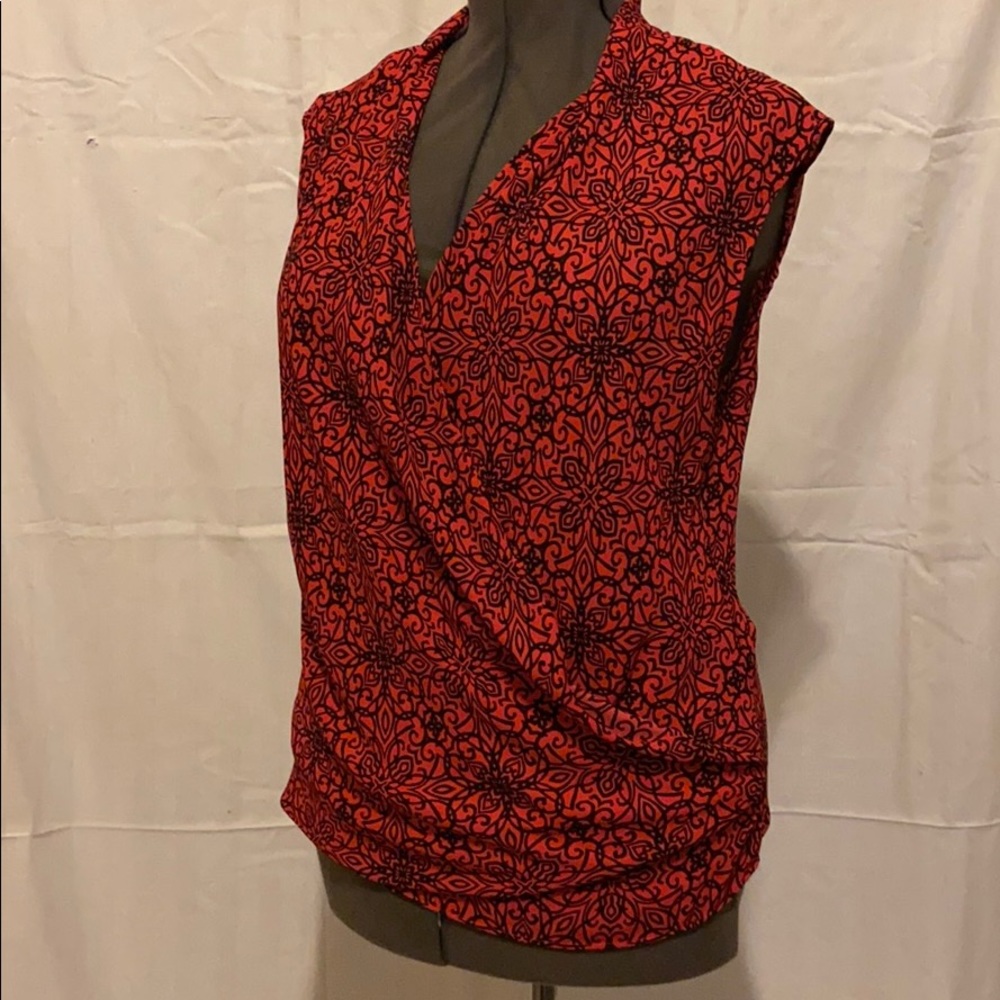 Red and black wrap blouse